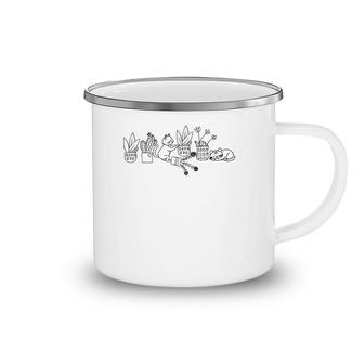 Cute Doodle Cats With Houseplants Cat Lover Plant Mom Camping Mug | Mazezy