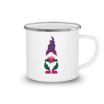 Cute Valentine Gnome Holding Flowers And Hearts Tomte Gift Camping Mug | Mazezy