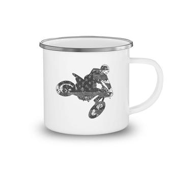 Dirt Bike American Flag Motocross Camping Mug | Mazezy