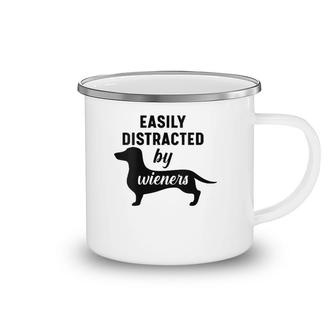 Easily Distracted By Wieners Dachshund Funny Weiner Dog V-Neck Camping Mug | Mazezy