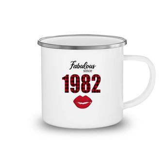 Fabulous Since 1982 Black Red Plaid Lips Happy 40Th Birthday Camping Mug - Seseable