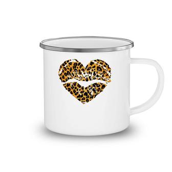 Fashion Leopard Love Heart Print Lips Womens Gift Idea Camping Mug | Mazezy