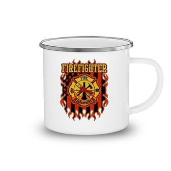 Firefighter Fire Department Fire Badge And Flag Camping Mug | Mazezy