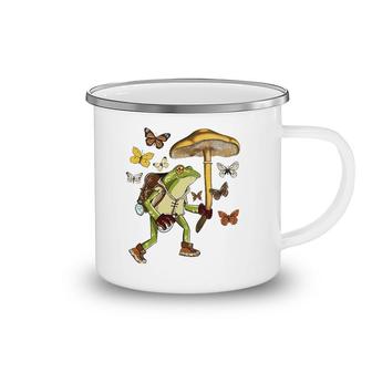 Frog Mushroom Umbrella Butterflies Cottagecore Goblincore Camping Mug | Mazezy