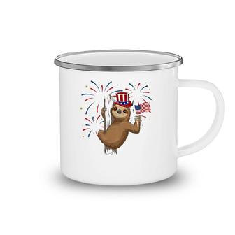 Funny 4Th Of July Sloth With American Flag Patriotic Camping Mug