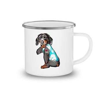 Funny Dachshund Dog Tattoo I Love Mom Dogmom Gift Camping Mug | Mazezy
