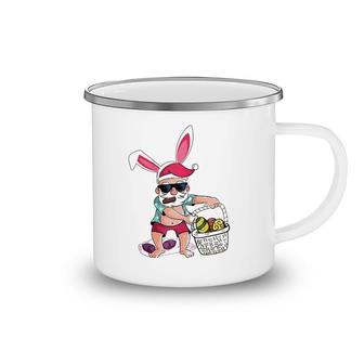 Funny Easter Bunny Santa With Bunny Ears & Easter Egg Basket Raglan Baseball Tee Camping Mug | Mazezy