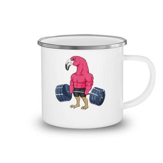 Funny Flamingo Weightlifting Bodybuilder Muscle Fitness Camping Mug | Mazezy