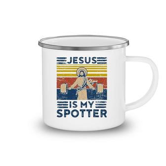 Funny Gym Jesus Is My Spotter Funny Workout Jesus Camping Mug | Mazezy