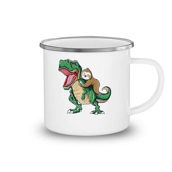 Funny Sloth Riding Arex Dinosaur Camping Mug | Mazezy