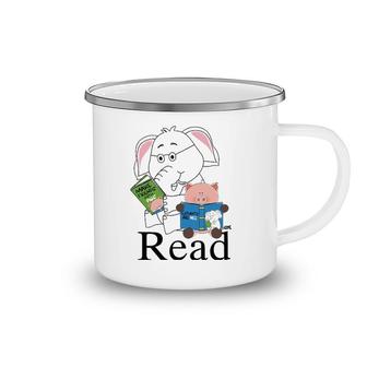 Funny Teacher Library Read Book Club Piggie Elephant Pigeons Camping Mug | Mazezy