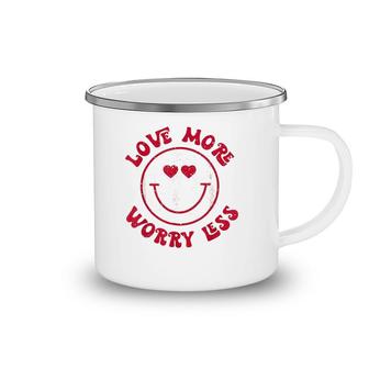Funny Valentine Love More Worry Less Smile Face Meme Camping Mug | Mazezy
