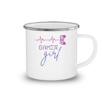Gamer Girl Cute Heartbeat Gamer For Girl Video Game Lovers Premium Camping Mug | Mazezy