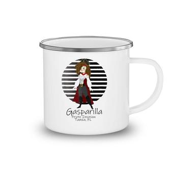 Gasparilla Lady Pirate Brunette Design Distressed Camping Mug | Mazezy