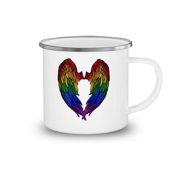 Gay Pride Month Rainbow Angels Wings Back Design Camping Mug | Mazezy