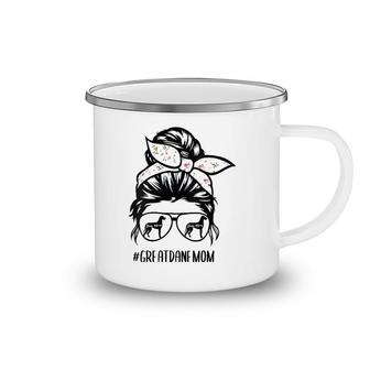 Great Dane Mom Messy Bun Hair Glasses Camping Mug | Mazezy