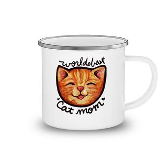 Happy Orange Tabby Cat Mom Camping Mug | Mazezy