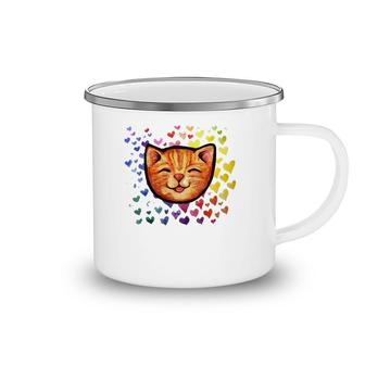 Happy Orange Tabby Cat Rainbow Camping Mug | Mazezy