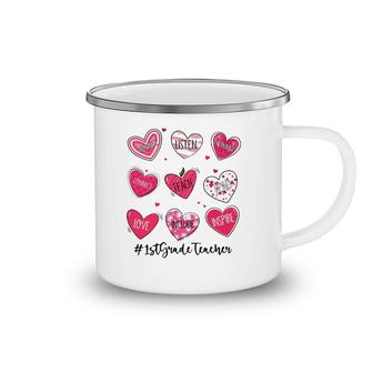 Hearts Teach Love Inspire 1St Grade Teacher Valentines Day Camping Mug | Mazezy