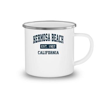Hermosa Beach California Ca Vintage Sports Design Navy Print Camping Mug | Mazezy