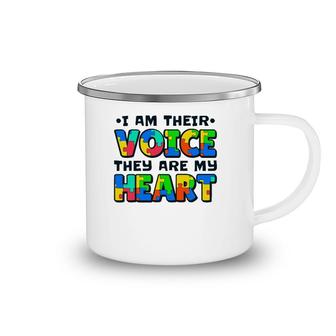 I Am Their Voice They Are My Heart Autism Awareness Teacher Camping Mug | Mazezy