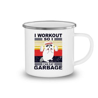 I Workout So I Can Eat Garbage Funny Raccoon Vintage Gym Camping Mug | Mazezy