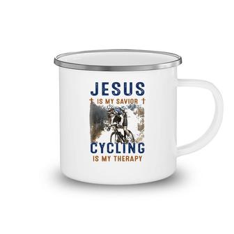 Jesus Is My Savior Cycling Is My Therapy Camping Mug | Mazezy
