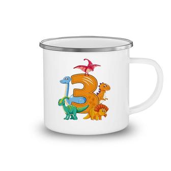 Kids 3 Third Birthday Dinosaur Dino Saurus Camping Mug | Mazezy