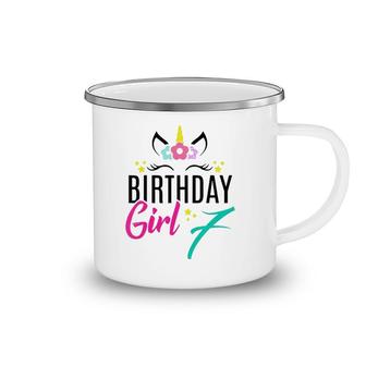 Kids Birthday Girl 7 Years Old Gift Cute Unicorn Face 7Th Bday Camping Mug | Mazezy