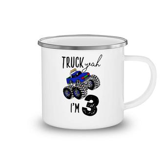 Kids Truck Yeah Im 3 Monster Truck Birthday Boy Car 3Rd Three 3T Camping Mug - Seseable