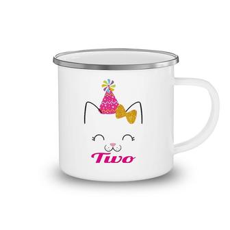 Kids Two 2 Years Old 2Nd Birthday Girl Kitty Cat Theme Camping Mug | Mazezy