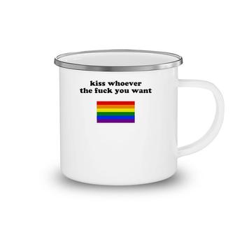 Kiss Whoever You Want Lgbtq Gay Pride Rainbow Flag Camping Mug | Mazezy