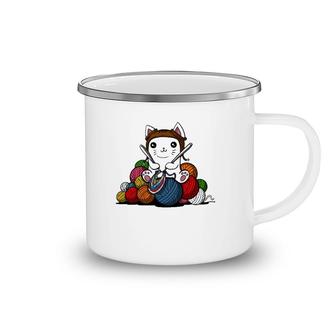 Knitting Yarn Cute Cat Kitten Cat Camping Mug | Mazezy