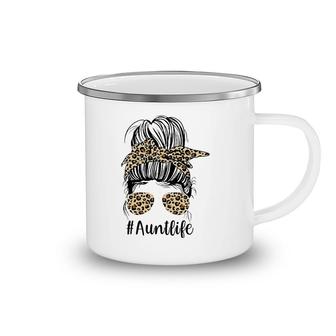 Leopard Aunties Aunt Life Funny Messy Bun Girl Mother's Day Camping Mug | Mazezy