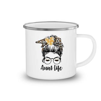 Leopard Auties Aunt Life Cute Messy Bun Girl Mother's Day Camping Mug | Mazezy