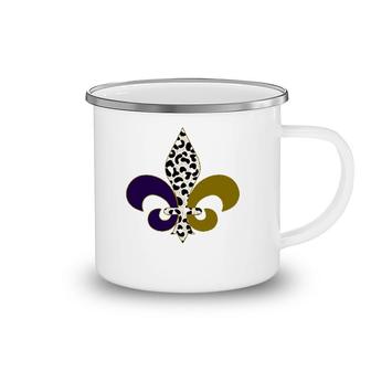 Leopard Purple & Gold Mardi Gras Fleur De Lys Symbol Camping Mug | Mazezy