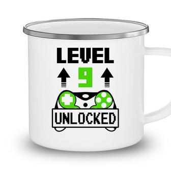 Level 9 Unlocked Neon Green 9Th Birthday Camping Mug - Seseable