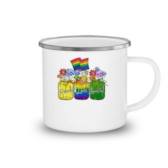 Lgbt Peace Love Equality , Rainbow Floral Lgbt Flag Camping Mug | Mazezy