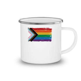 Lgbtq Progress Pride Flag Vintage Paint Style Camping Mug | Mazezy