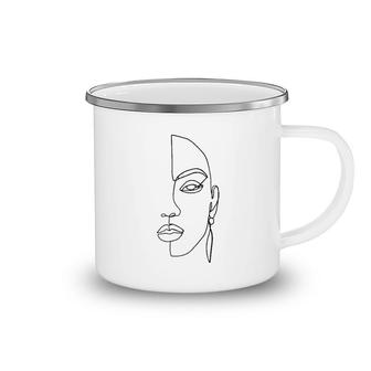 Line Art Women's Face Abstract Art One Line Continuous Line Camping Mug | Mazezy