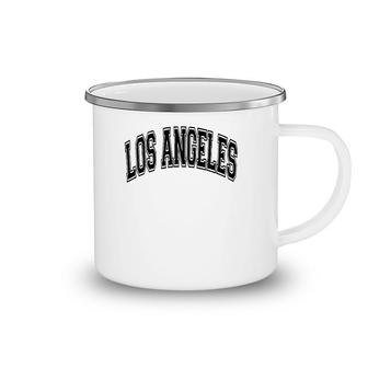 Los Angeles California Varsity Style Text Gray Black Print Pullover Camping Mug | Mazezy CA