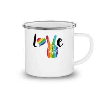 Love Rainbow Peace Sign ,Gay Pride Rainbow Heart Love Raglan Baseball Tee Camping Mug | Mazezy