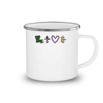 Mardi Gras Love Mardi Gras 2022 Glitter Effect Camping Mug | Mazezy
