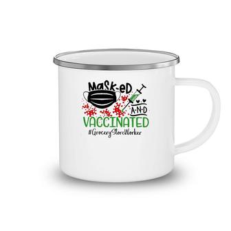 Masked And Vaccinated Grocery Store Worker Camping Mug | Mazezy