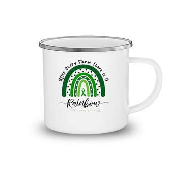 Mental Health Awareness After Every Storm There Is A Rainbow Green Ribbon Camping Mug | Mazezy