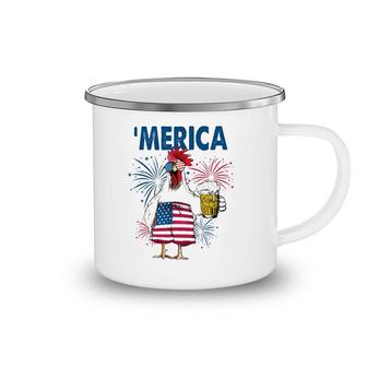 Merica Funny Chicken With Beer Usa Flag 4Th Of July Camping Mug | Mazezy