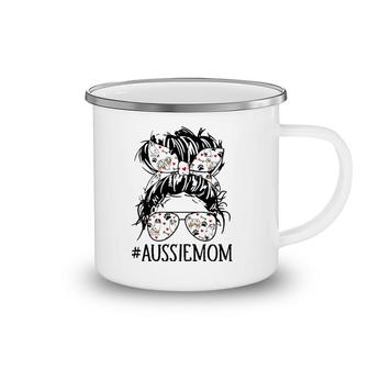 Messy Bun Aussie Mom Pet Lover Australian Shepherd Dog Lover Camping Mug | Mazezy