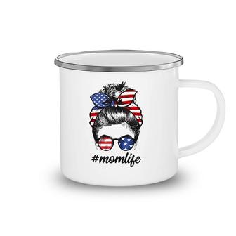 Mom Life Messy Bun America Flag Mother's Day 4Th Of July Camping Mug | Mazezy