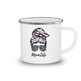 Mom Life Messy Bun American Flag 4Th Of July Mother's Day Camping Mug | Mazezy