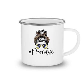 Mom Life Volleyball Cool Mom Mother's Day Messy Bun Glasses Camping Mug | Mazezy